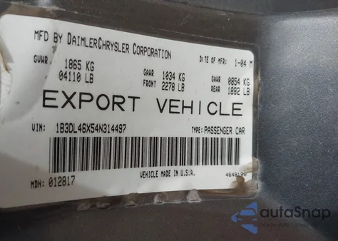 2004 Dodge Stratus Sdn из США, поврежденный, VIN 1B3DL46X54N314497